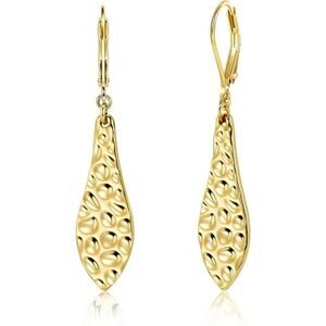925 Sterling 14k Gold Plated Long Teardrop Leaf Dangle Earrings for Women